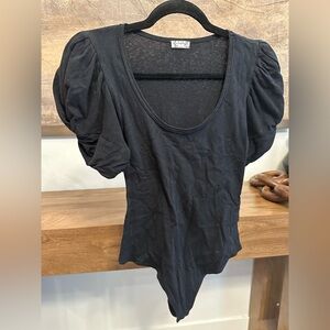 Free People Black Puff Sleeve Bodysuit size S
